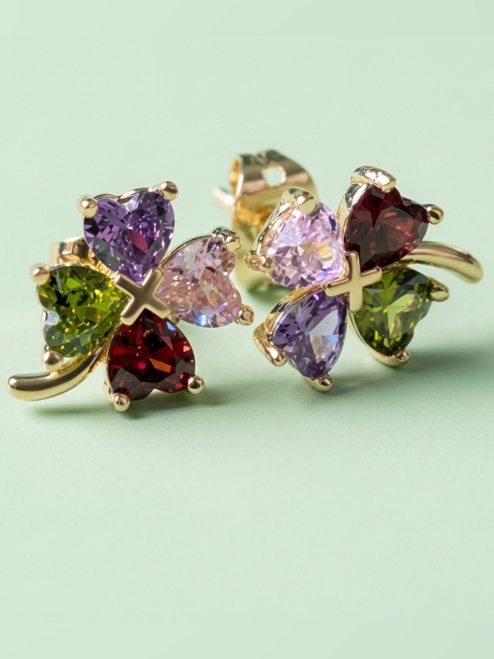 Multicolor 4 Leaf Clover Studs 18k Gold Plated 🍀